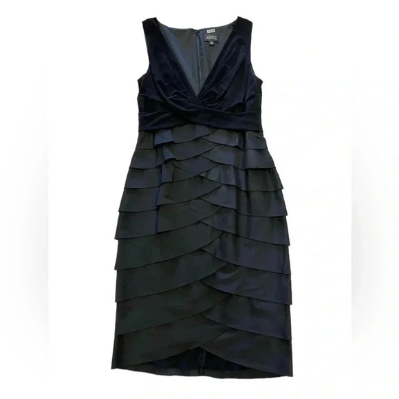 Adrianna Papell Black Sleeveless Formal Cocktail Tiered Midi Dress Size 10 - Picture 5 of 10